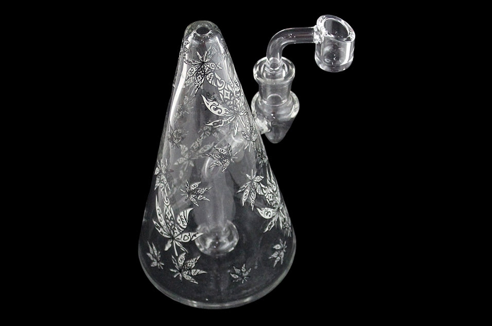 7" Glow In The Dark Cone Rig Water Pipe - Leaf