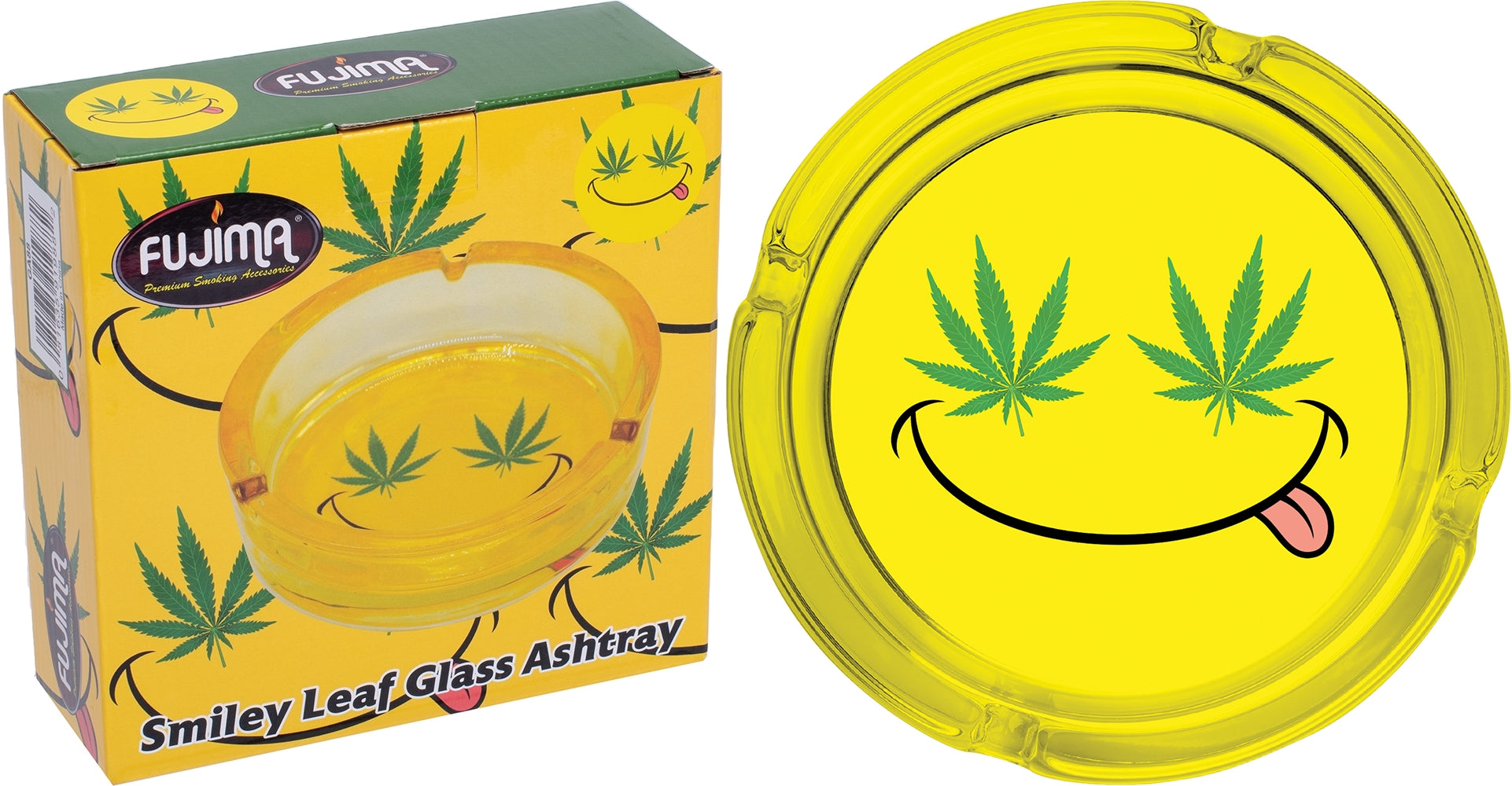 6.25" Yellow Smiley Leaf - Large Glass Ashtray