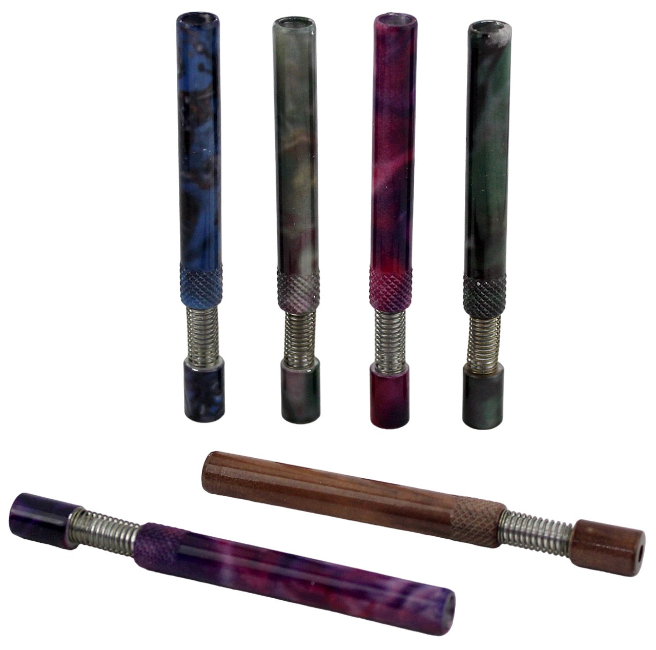 Spring Loaded Metal Pipe One HItter Chillum - Mix Colors Design 50pk