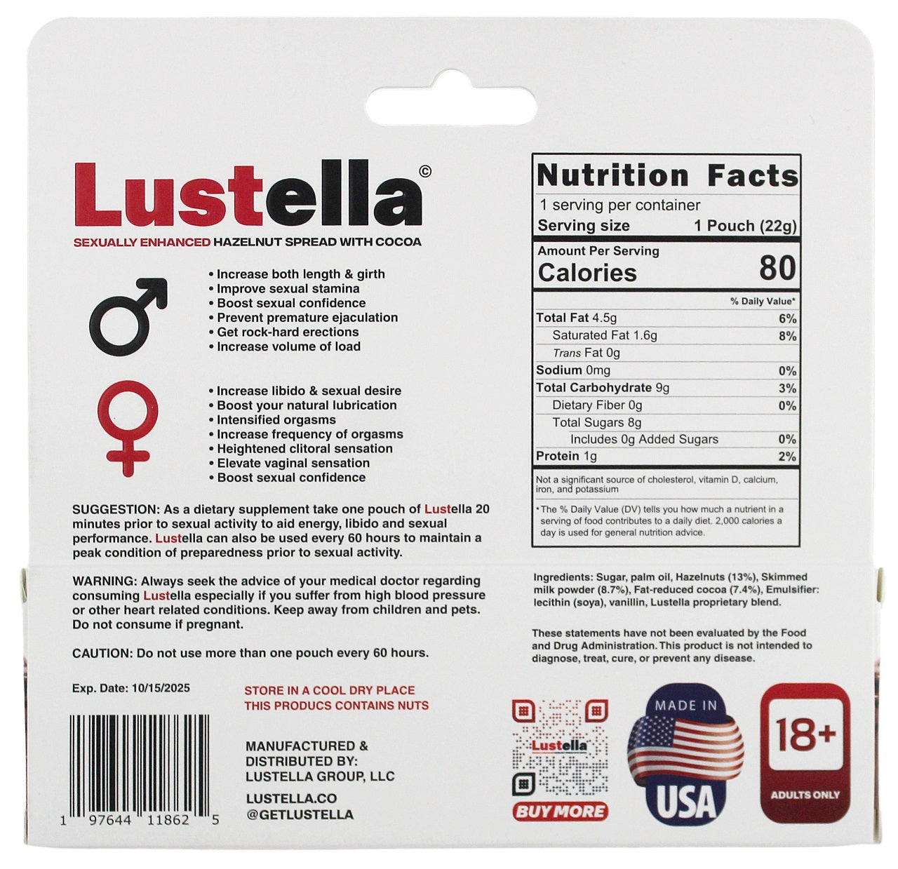 Lustella Sexually Infused Hazelnut Spread with Cocoa