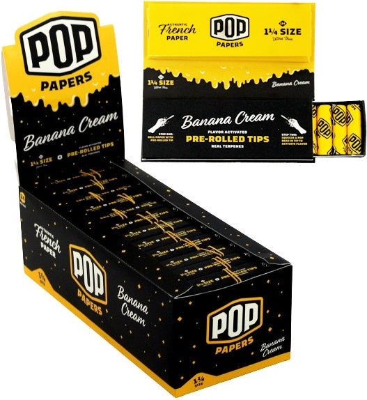 Pop Papers with Flavor Activated Pre-Rolled Tips - 1 1-4 - Banana Cream
