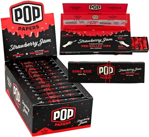 Pop Papers with Flavor Activated Pre-Rolled Tips - King Size - Strawberry Jam