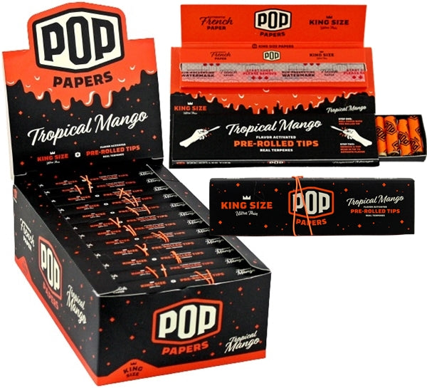 Pop Papers with Flavor Activated Pre-Rolled Tips - King Size - Tropical Mango