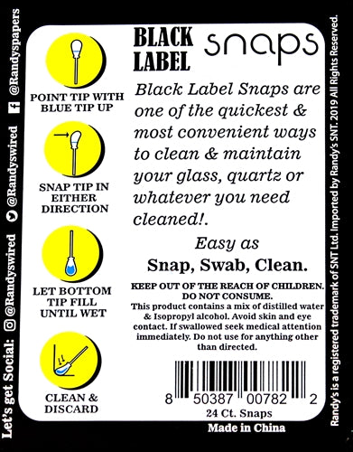 Randys Black Label Snaps 24pk Alcohol Filled Cleaning Cotton Swabs