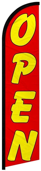 Windless Banner Flag - Open (Red & Yellow) - With Pole