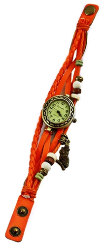 5ct Leather Wrist Watch Charm Bracelet With Owl Pendant