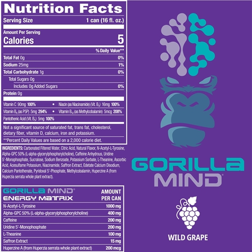 Gorilla Mind Energy Drink – Wild Grape 12pk